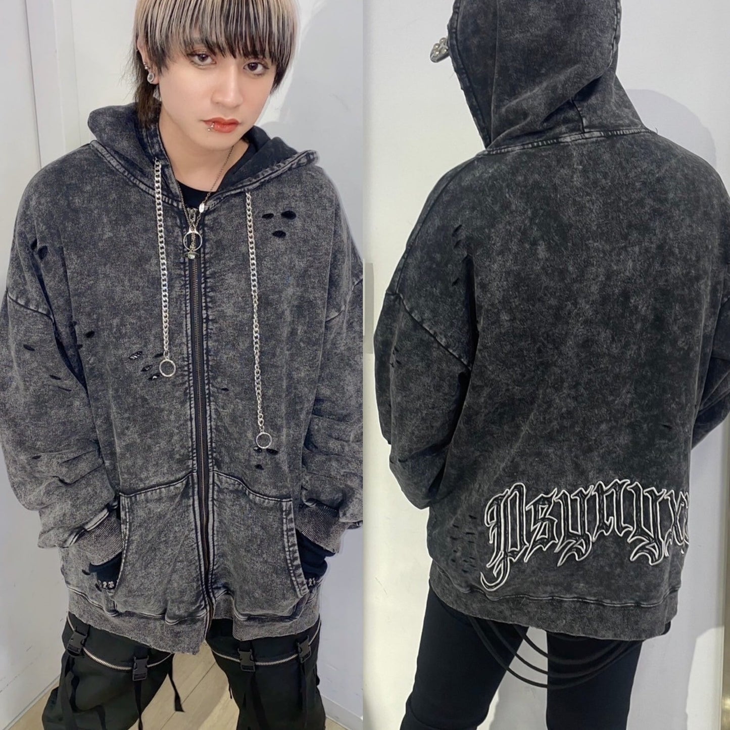 PSYNYXXケミカルダメージZIPパーカー